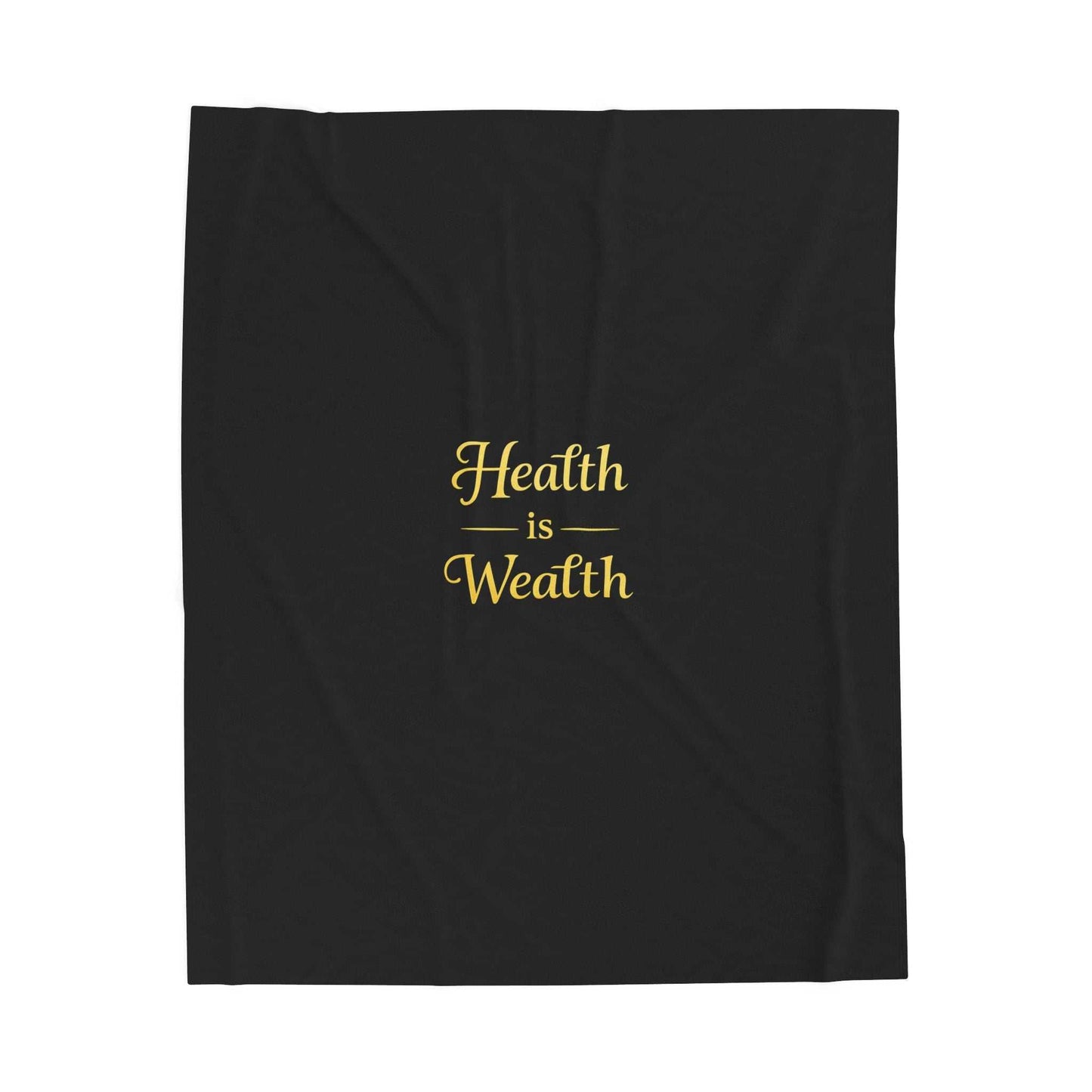 Velveteen Plush Blanket – "Health is Wealth" Gold Script Cozy Throw - luxuryhomedecoridea.com