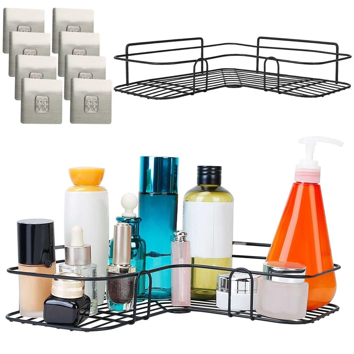 2Pcs Corner Shower Caddy Shelves Wall Mounted Basket Rack Bathroom Shampoo Holder Storage Organizer - luxuryhomedecoridea.com