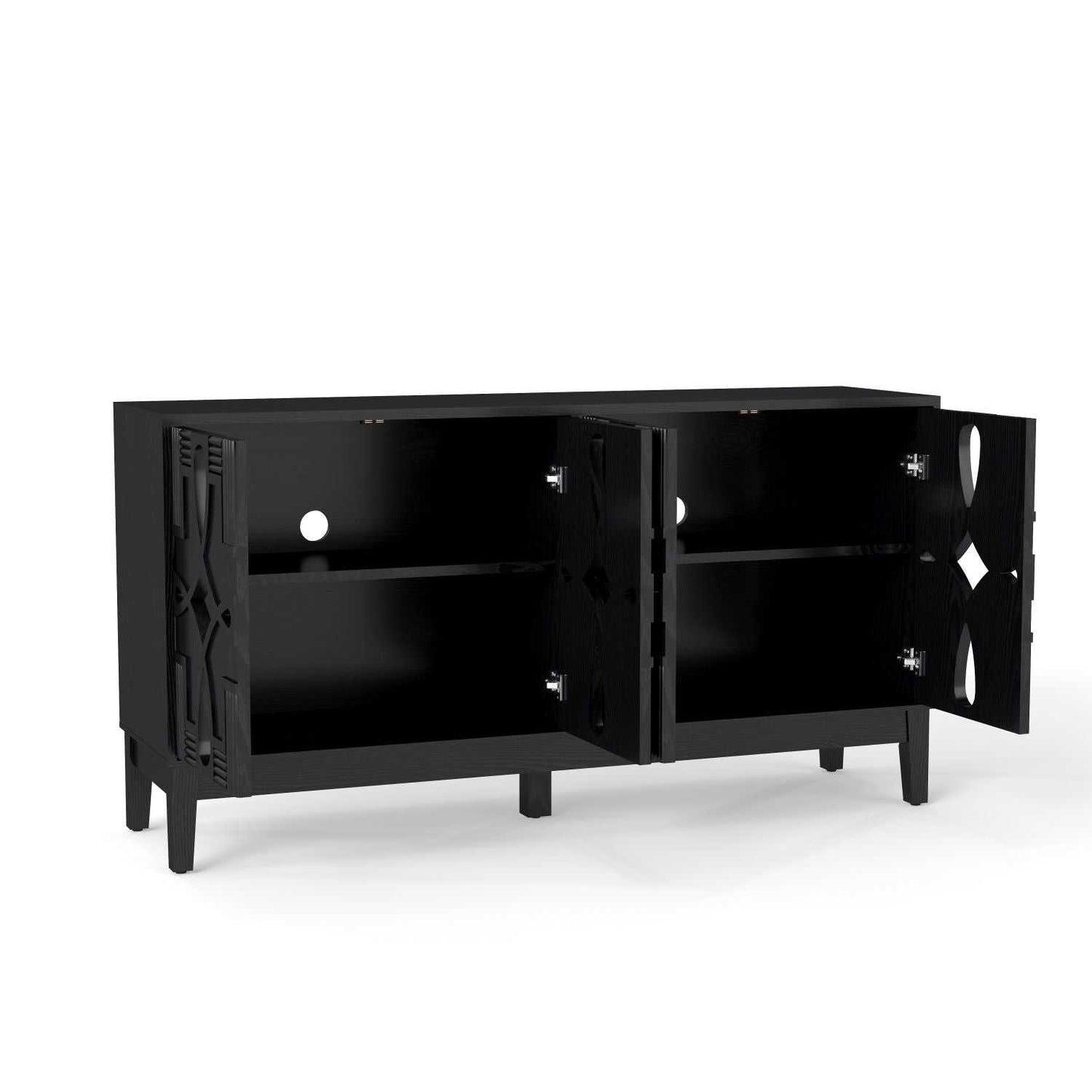 60.5" Mid Century Modern Sideboard Buffet Cabinet with Storage, TV Media Console Table, Storage Cabinet with 4 Doors & Adjustable Shelves for Kitchen Dining Living Room Entryway, Black - luxuryhomedecoridea.com