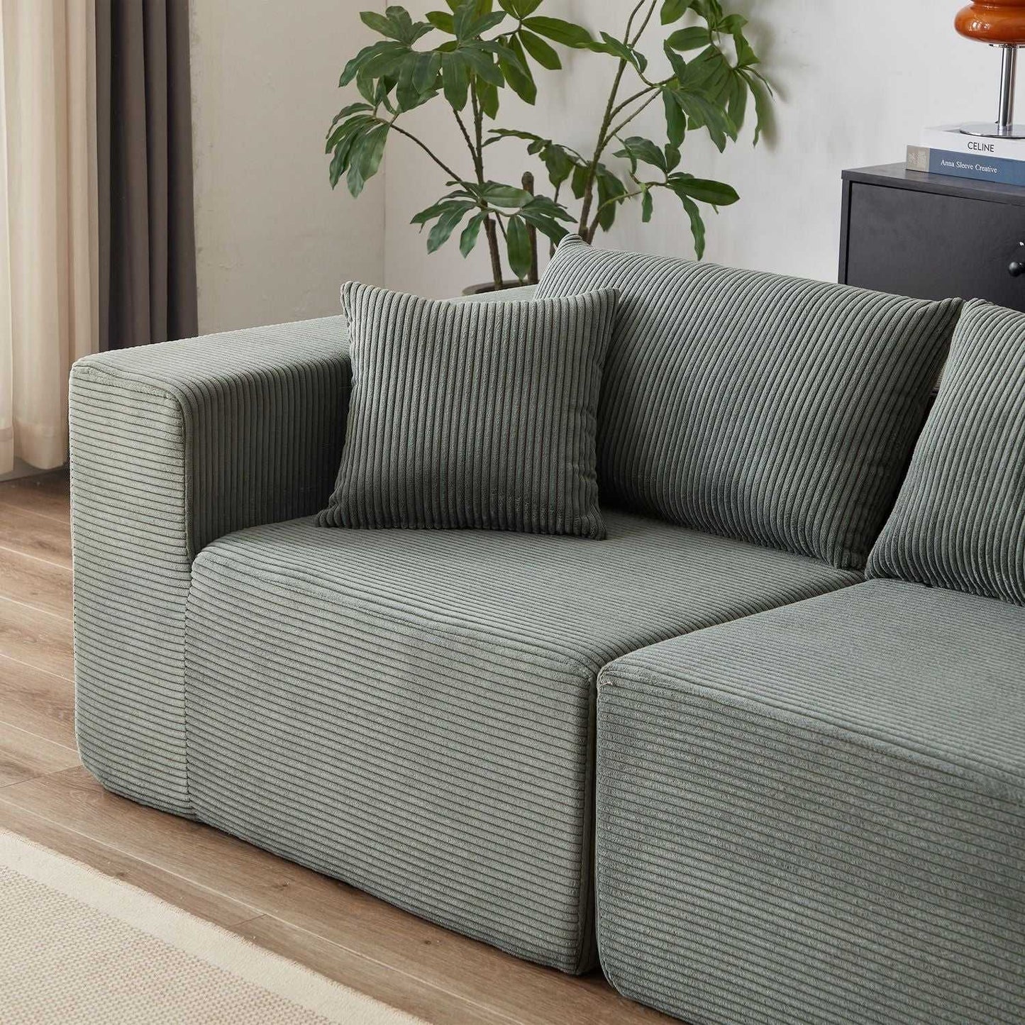 104-Inch Corduroy Modular L Shaped Sectional Sofa,Luxury Floor Couch Set,Upholstered Indoor Furniture,Foam-Filled Compressed Sofa for Living Room,Bedroom,4 PC Free Combination - luxuryhomedecoridea.com