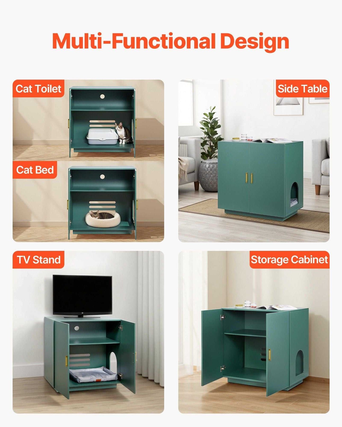 VEVOR Cat Litter Box Enclosure, 31.5 in Hidden Litter Box Cabinet, Wooden Indoor Cat Washroom with Ventilated Holes, Double-Door Kitty Pet House Furniture, End Side Table Fit Most Litterboxes - luxuryhomedecoridea.com