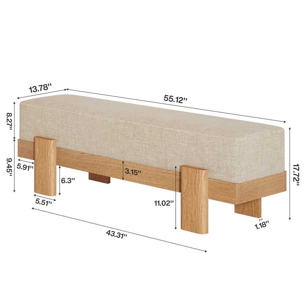 55" Modern Dining Bench - Upholstered Kitchen & Living Room Seating - luxuryhomedecoridea.com