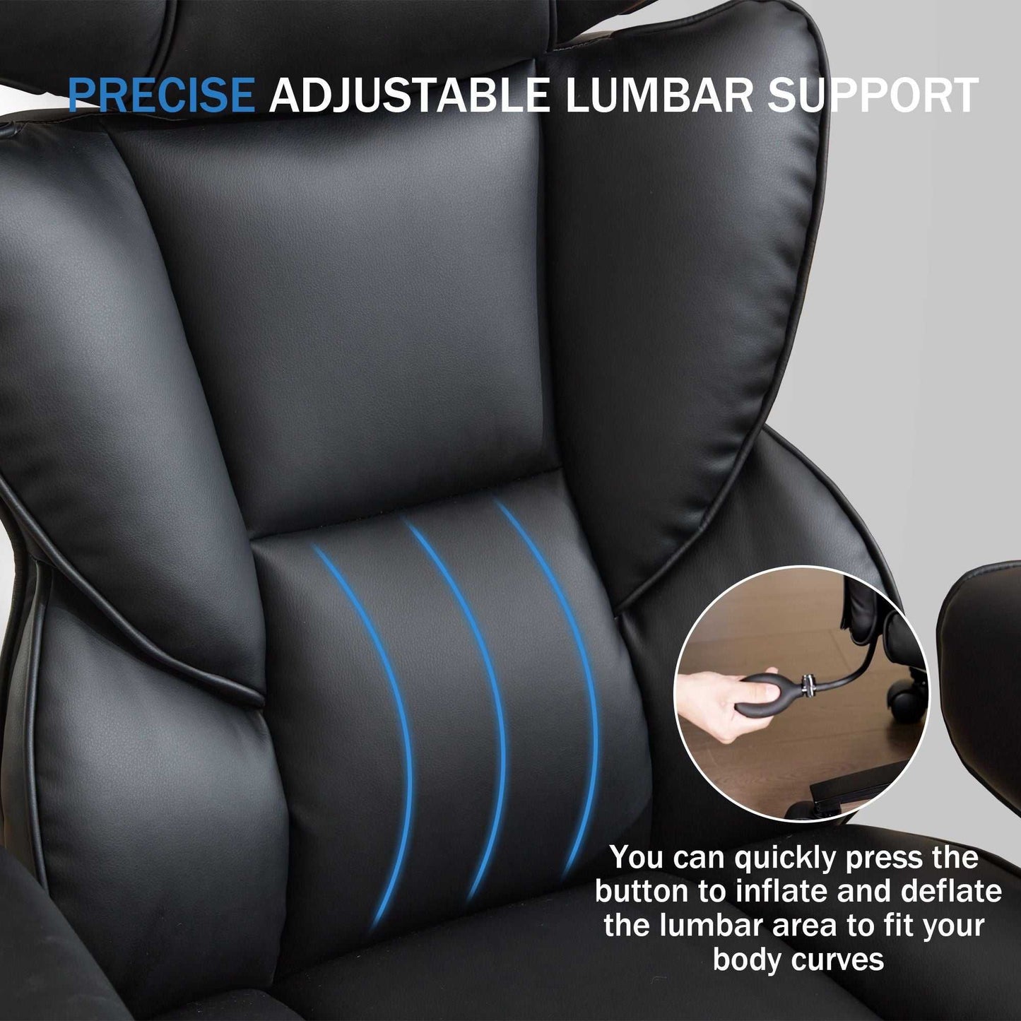 Office Chair with Foot Rest and Waist Lumber Support, Ergonomic Gaming Chair with Adjustable Height Headrest, High-Back Leather Reclining Chair for Home, Black - luxuryhomedecoridea.com