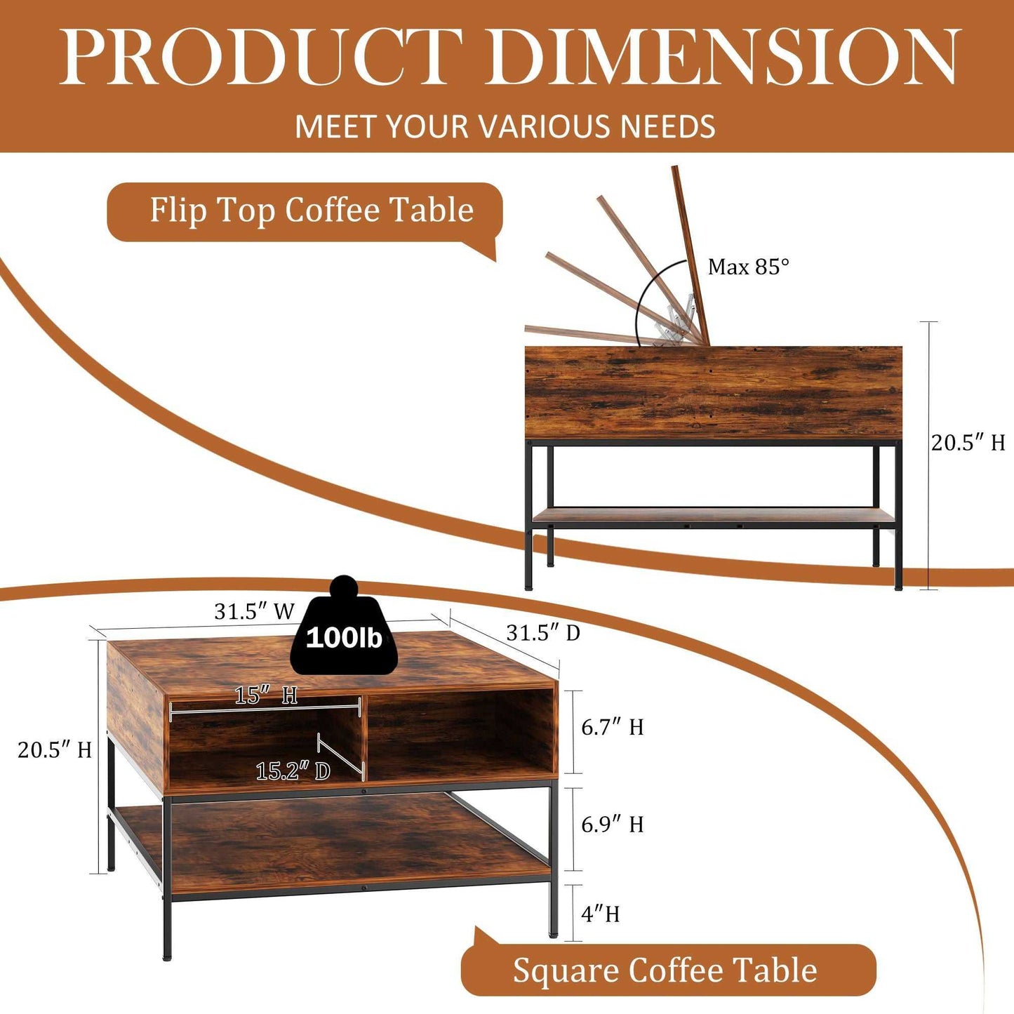 Flip-Top Coffee Table with Storage - Dark Walnut & Black Metal - 31.5" Lift-Top Design w/Hidden Compartment - Easy Assembly Living Room Table - luxuryhomedecoridea.com