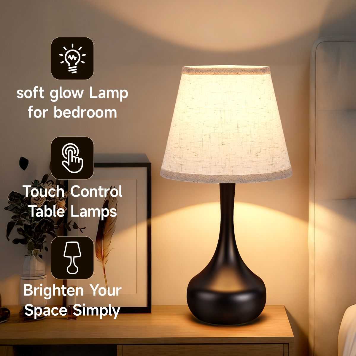 3-Way Dimmable Set of 2 Small Bedside Lamps for Night Stands, Black Desk Lamps for Kids Room,Office,Living Room, End Table(LED Bulbs Included) - luxuryhomedecoridea.com