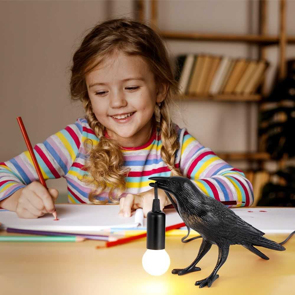 Crow Lamp - Raven Lamp with LED Bulb, Bird lamp, Crow Light Gothic Halloween Decor for Bedside Bedroom Living Room Decor - luxuryhomedecoridea.com