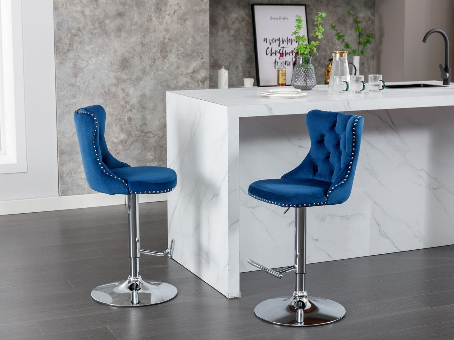 Swivel Velvet Barstools Adjusatble Seat Height from 25-33 Inch, Chrome base Bar Stools with Backs Comfortable Tufted for Home Pub and Kitchen Island,Set of 2,AS1712BL,Blue - luxuryhomedecoridea.com