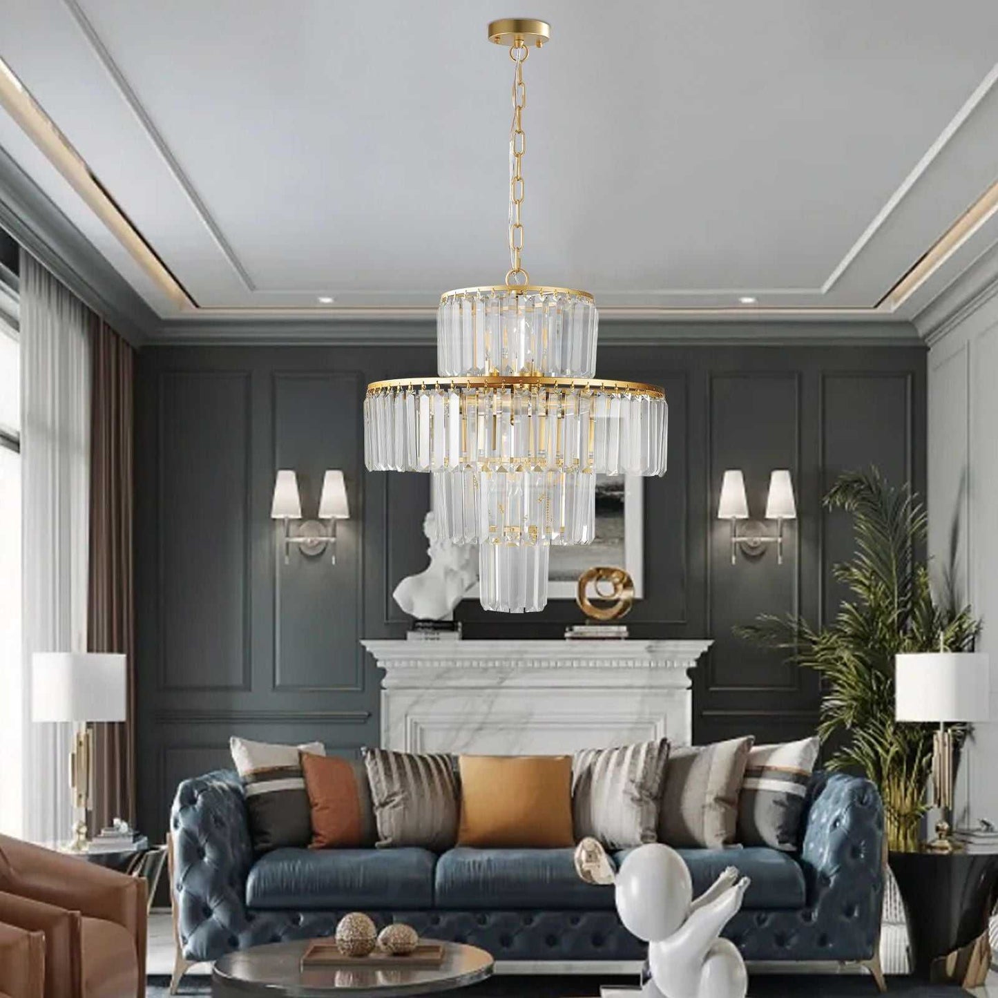 20" Modern Crystal Chandelier with Gold Finish, 4-Tier Design for Dining Room or Living Room, Elegant Crystal Pendant Light Fixture (Bulb Not Included) - luxuryhomedecoridea.com