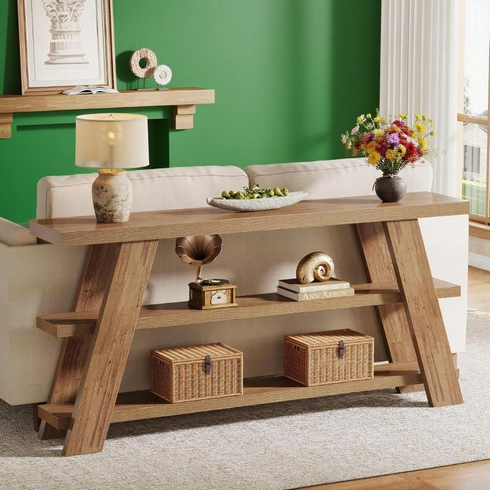 70.9" Extra Long Console Table with Storage, 3-Tier Narrow Wooden Sofa Table Behind The Couch - luxuryhomedecoridea.com
