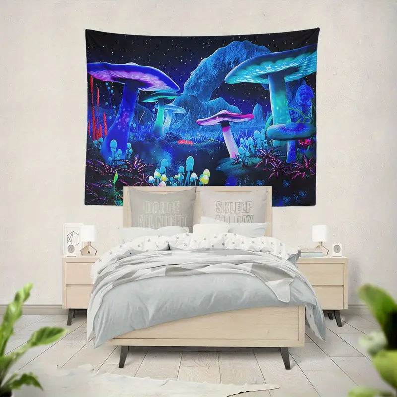Fluorescent Forest Mushroom Tapestry for Home Decor