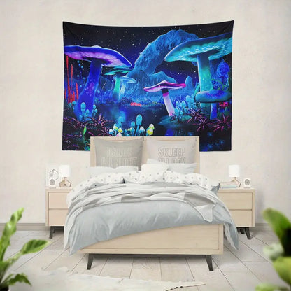 Fluorescent Forest Mushroom Tapestry for Home Decor