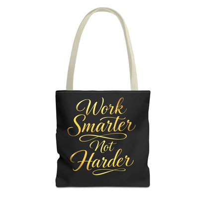 Tote Bag — "Work Smarter Not Harder" Gold Script Motivational Tote - luxuryhomedecoridea.com