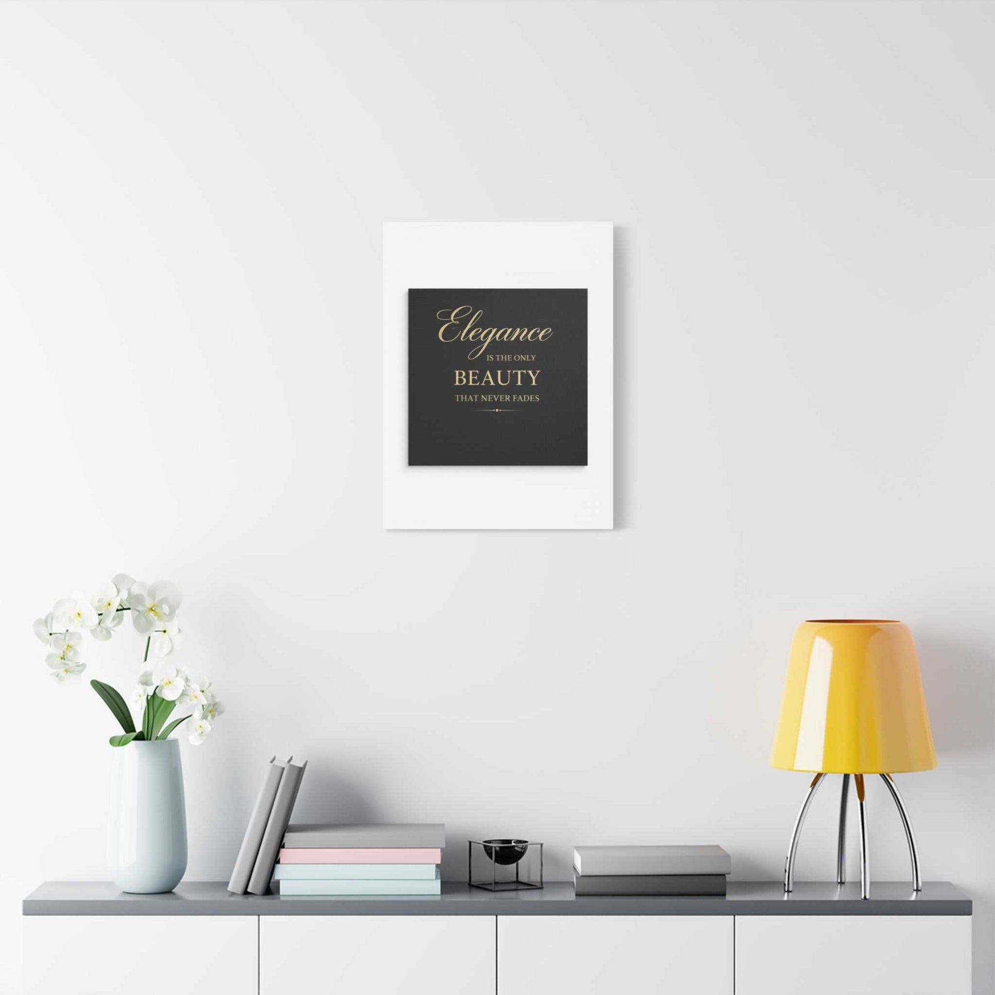 Elegance Is the Only Beauty Wall Canvas — Gold Script Quote Matte Stretched Canvas - luxuryhomedecoridea.com