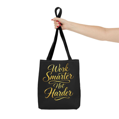 Tote Bag — "Work Smarter Not Harder" Gold Script Motivational Tote - luxuryhomedecoridea.com