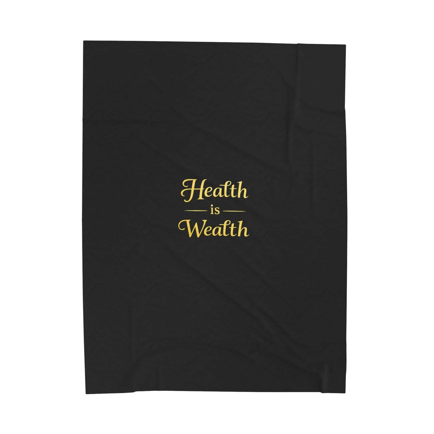 Velveteen Plush Blanket – "Health is Wealth" Gold Script Cozy Throw - luxuryhomedecoridea.com