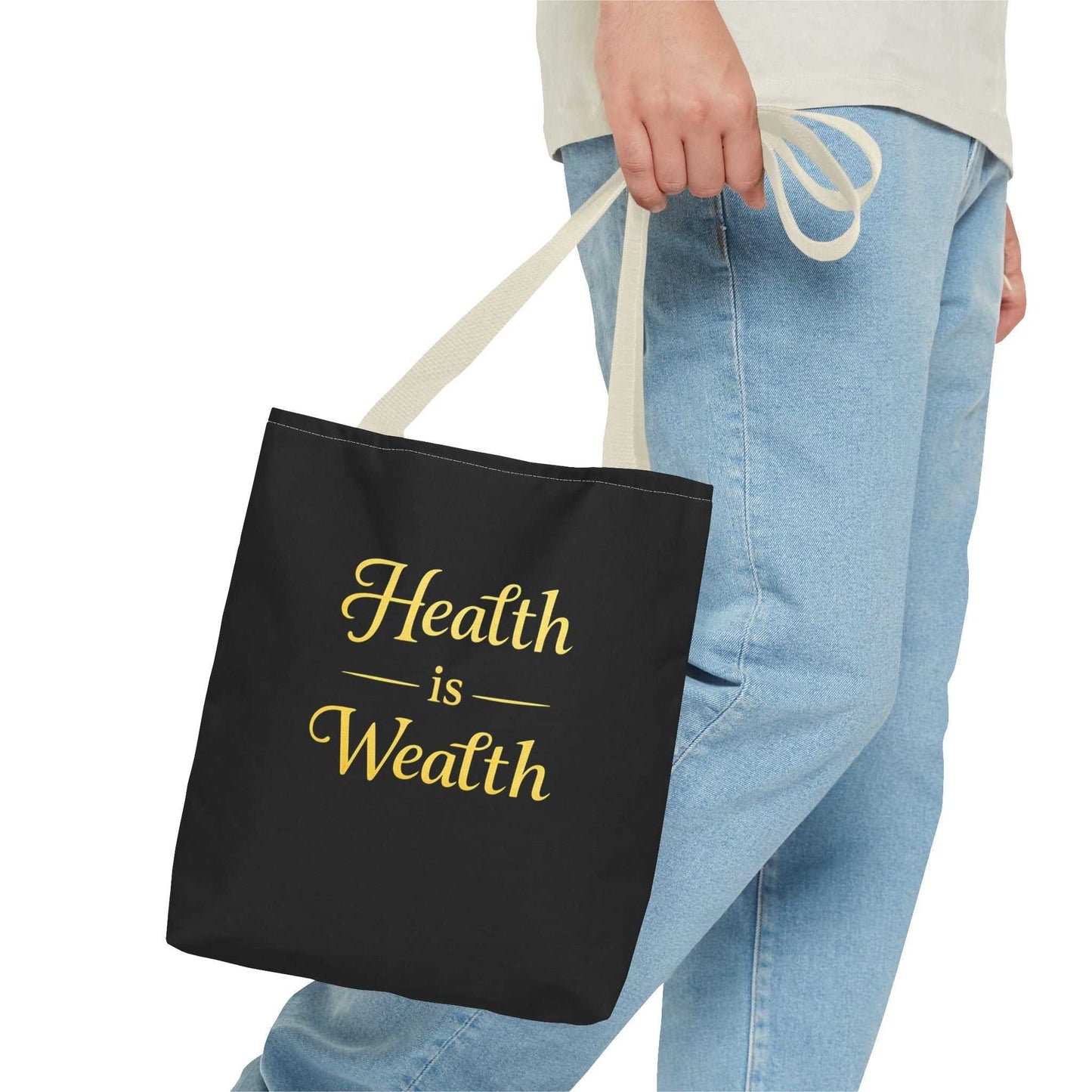Health Is Wealth Tote Bag — Inspirational Wellness Grocery & Everyday Carry Tote - luxuryhomedecoridea.com
