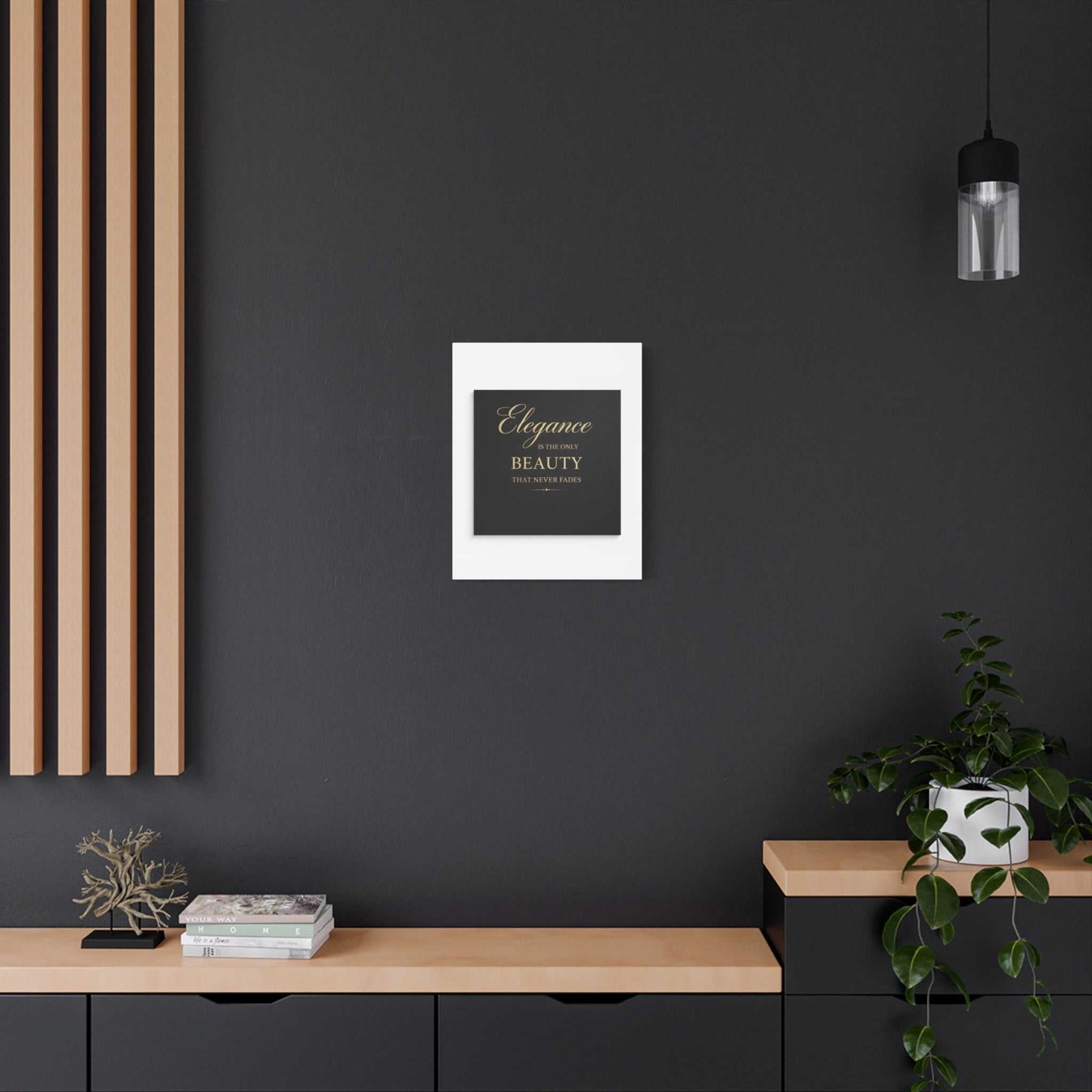 Elegance Is the Only Beauty Wall Canvas — Gold Script Quote Matte Stretched Canvas - luxuryhomedecoridea.com