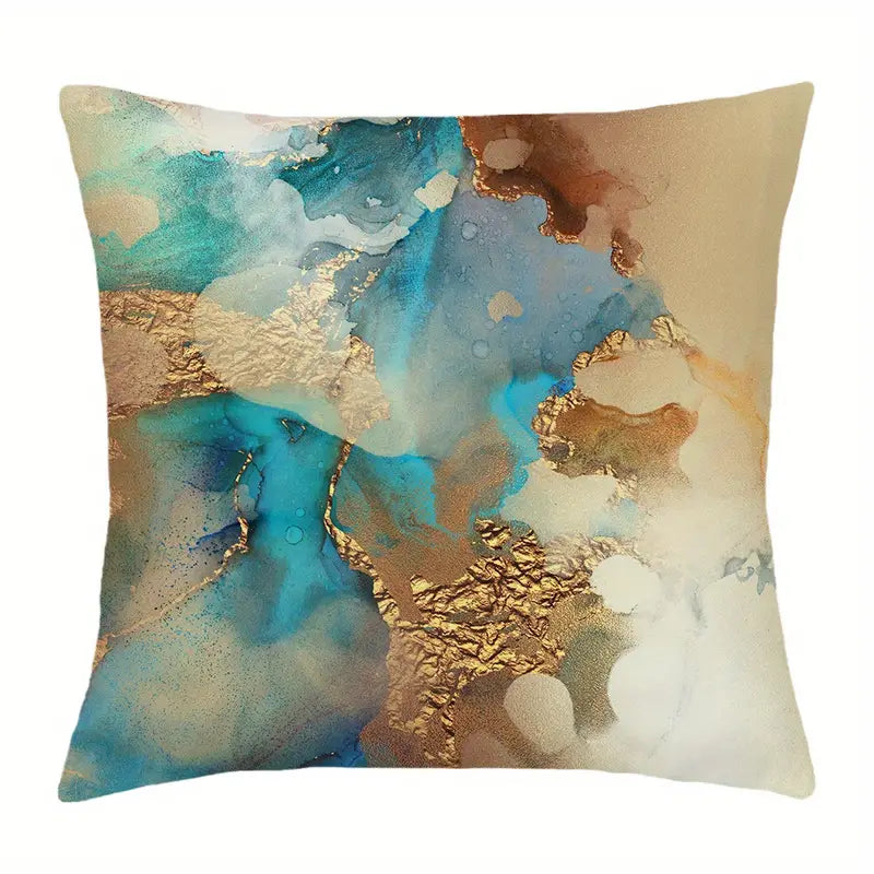 Golden Watercolor Plush Throw Pillow Cover 17.72"
