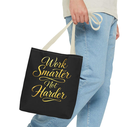 Tote Bag — "Work Smarter Not Harder" Gold Script Motivational Tote - luxuryhomedecoridea.com