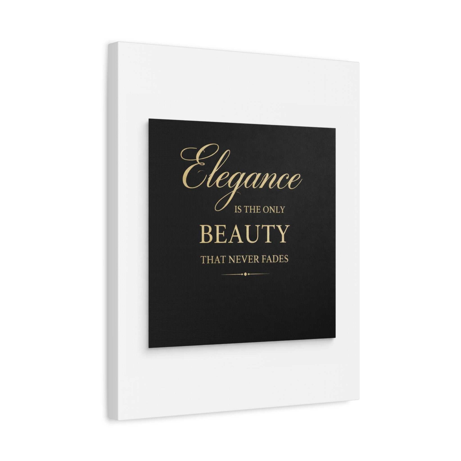 Elegance Is the Only Beauty Wall Canvas — Gold Script Quote Matte Stretched Canvas - luxuryhomedecoridea.com