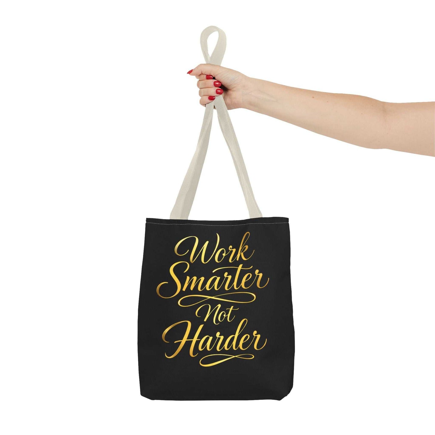 Tote Bag — "Work Smarter Not Harder" Gold Script Motivational Tote - luxuryhomedecoridea.com