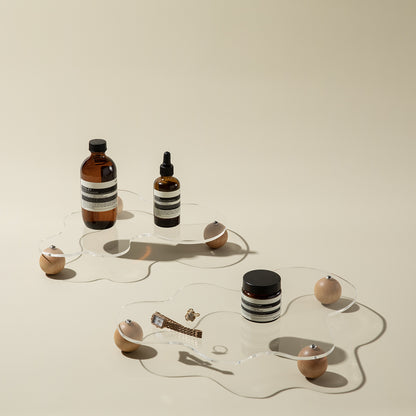 Luxury Acrylic Jewelry and Perfume Makeup Tray with Wood Base