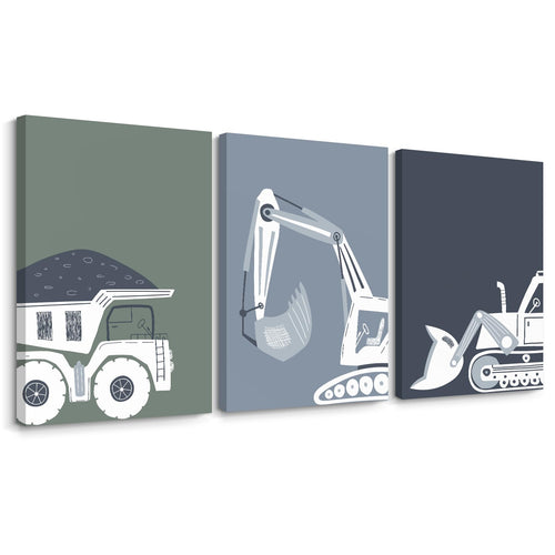 Construction Truck Wall Art Decor Toddler Boys Room Canvas Wall Art Tractor Vehicle Posters Dump Truck Wall Art Kids Bulldozer Pictures Nursery Prints for Boys Bedroom 16x24x3 Inch Wrapped Canvas