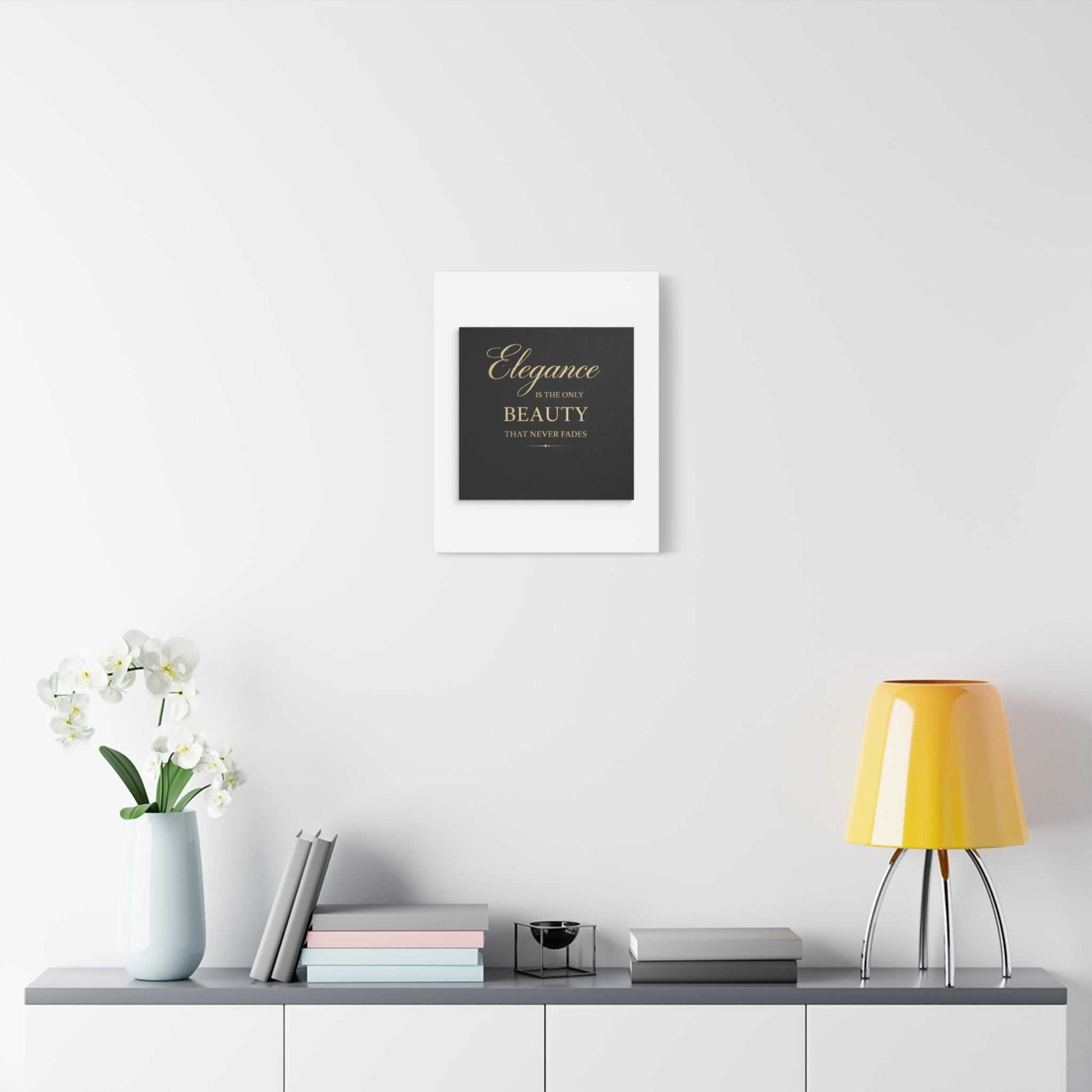 Elegance Is the Only Beauty Wall Canvas — Gold Script Quote Matte Stretched Canvas - luxuryhomedecoridea.com