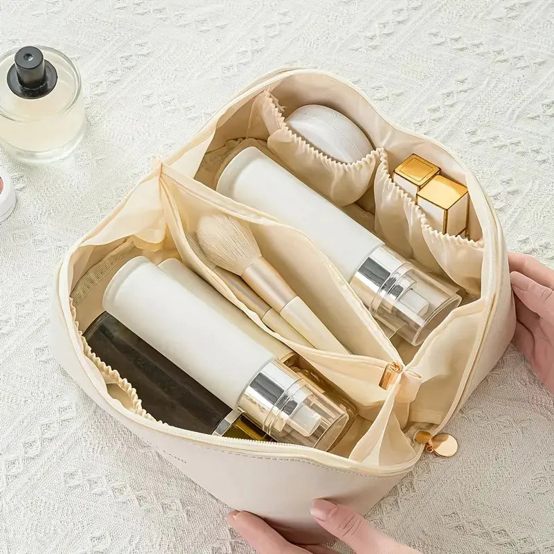 Large Waterproof Cosmetic Bag with Dividers and Handle