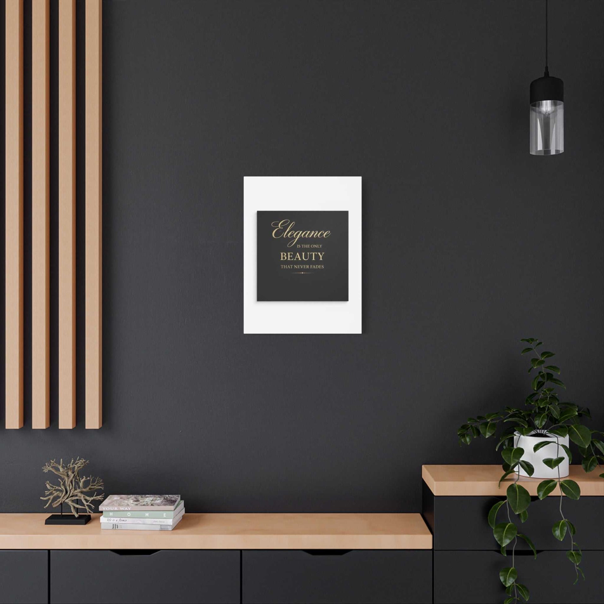 Elegance Is the Only Beauty Wall Canvas — Gold Script Quote Matte Stretched Canvas - luxuryhomedecoridea.com