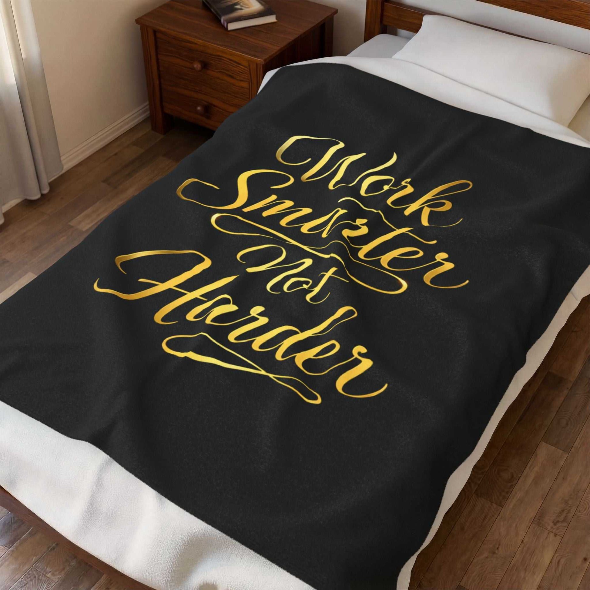 Velveteen Plush Blanket — "Work Smarter Not Harder" Inspirational Throw - luxuryhomedecoridea.com