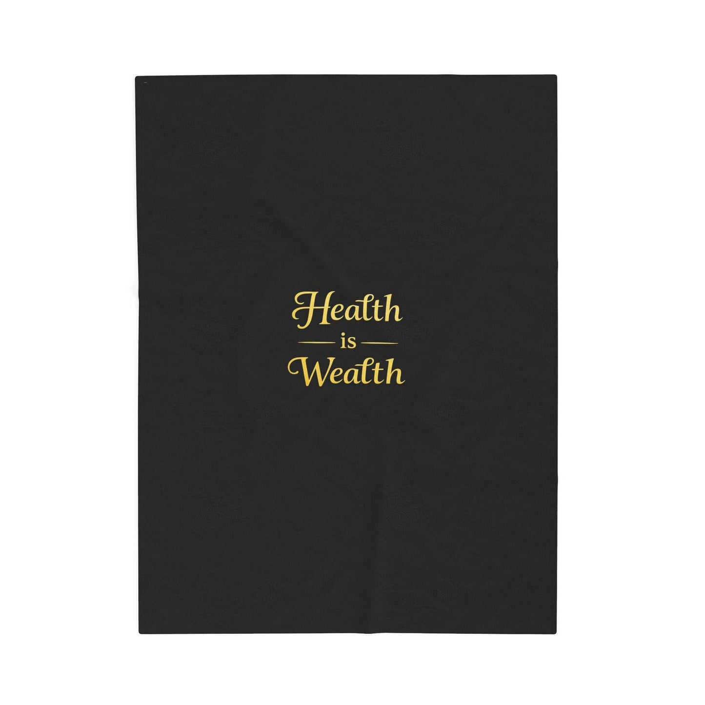 Velveteen Plush Blanket – "Health is Wealth" Gold Script Cozy Throw - luxuryhomedecoridea.com