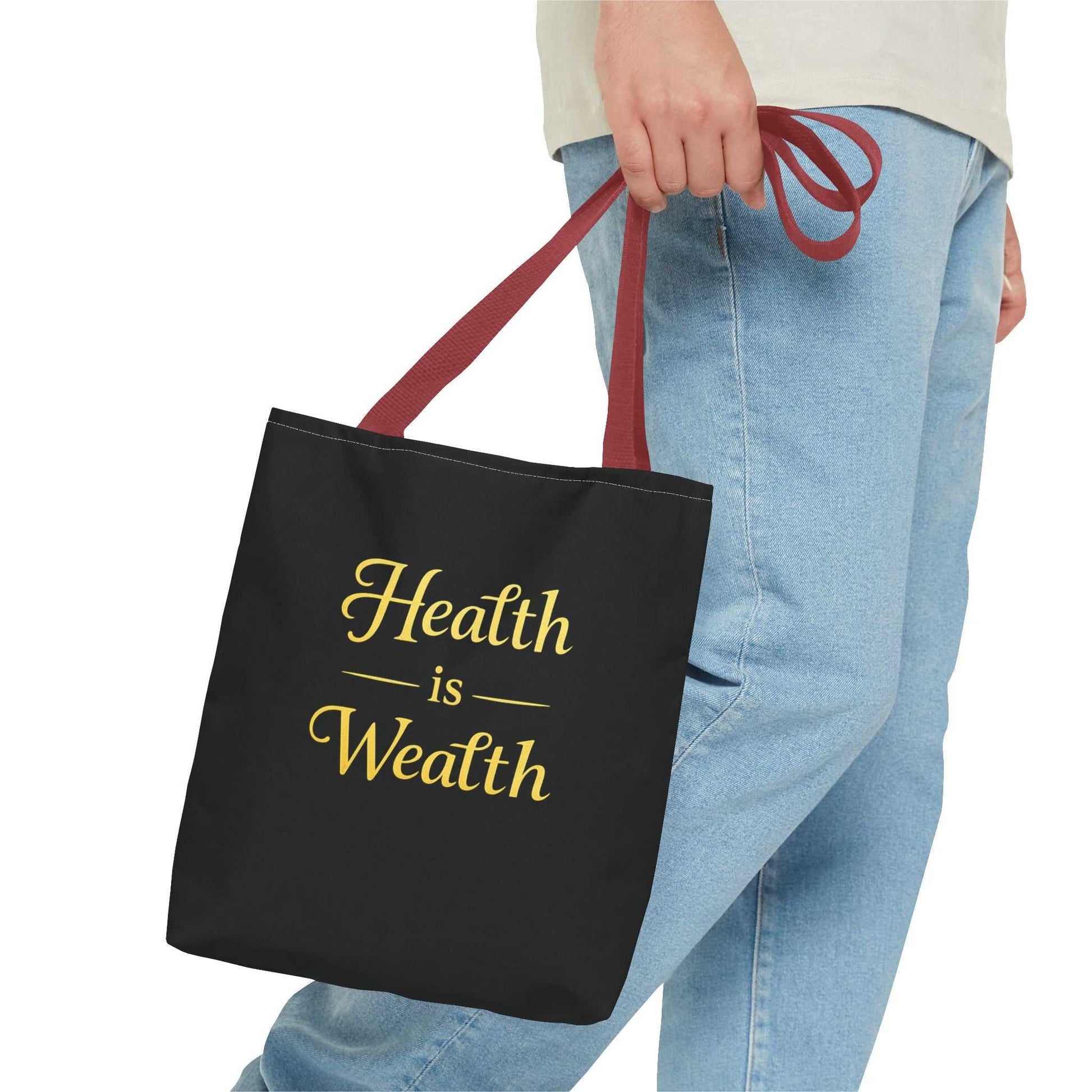 Health Is Wealth Tote Bag — Inspirational Wellness Grocery & Everyday Carry Tote - luxuryhomedecoridea.com
