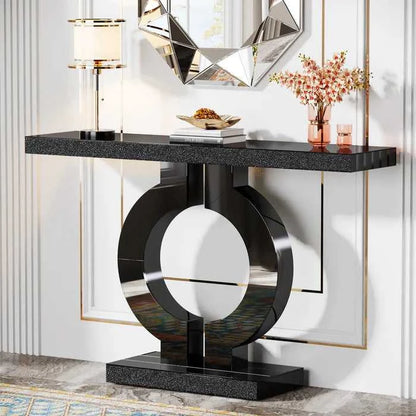 Mirrored Console Table, Modern Silver Sofa Table with O-Shaped BaseS - luxuryhomedecoridea.com