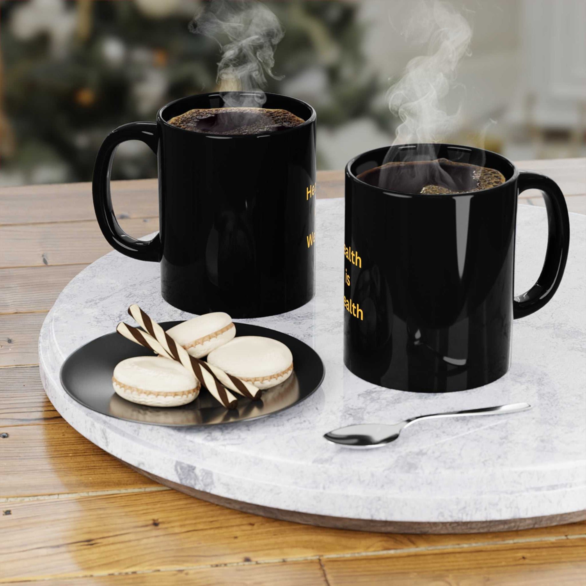 Health Is Wealth Black Coffee Mug – 11oz Inspirational Coffee Cup - luxuryhomedecoridea.com