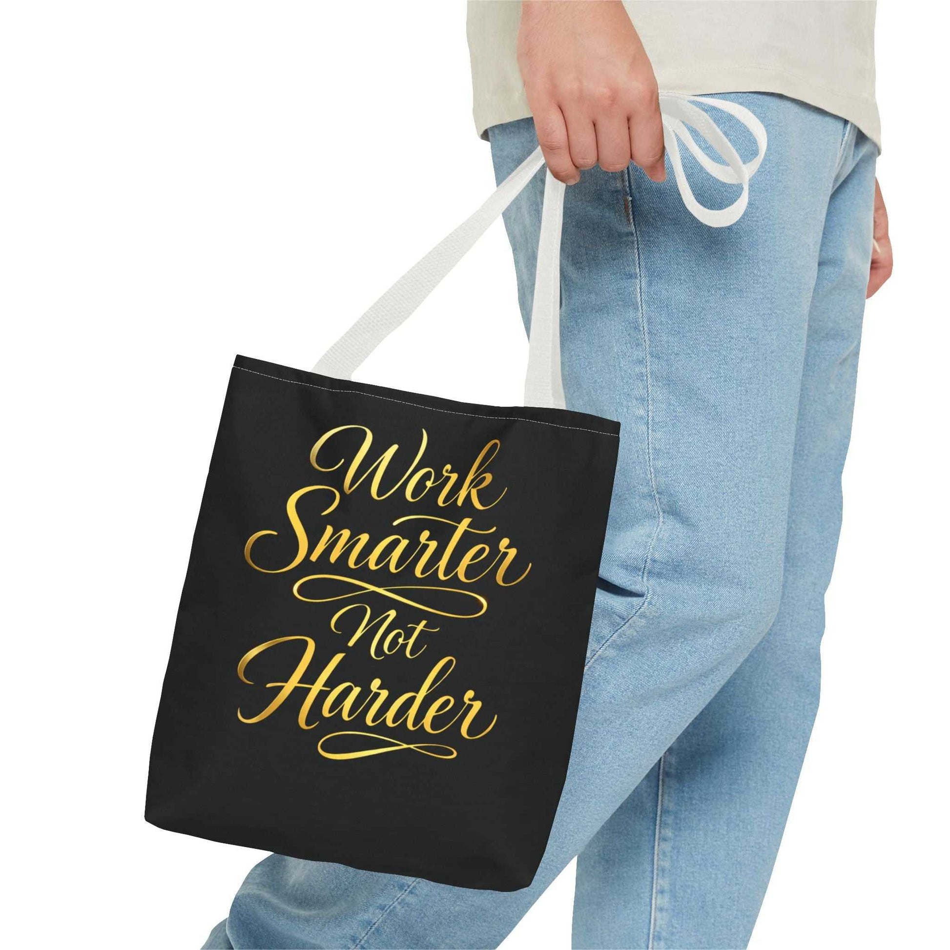 Tote Bag — "Work Smarter Not Harder" Gold Script Motivational Tote - luxuryhomedecoridea.com
