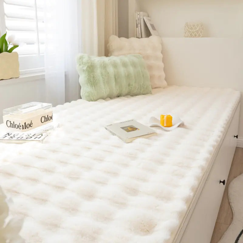 French Cream Bubble Massage Plush Window Cushion Mat