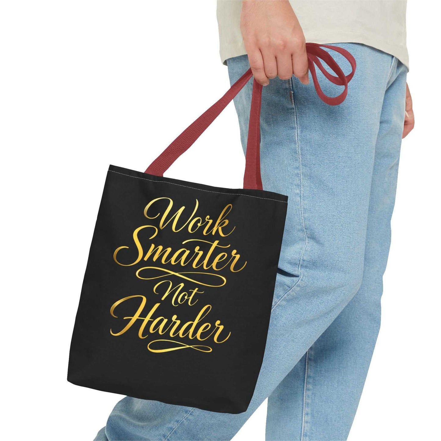 Tote Bag — "Work Smarter Not Harder" Gold Script Motivational Tote - luxuryhomedecoridea.com
