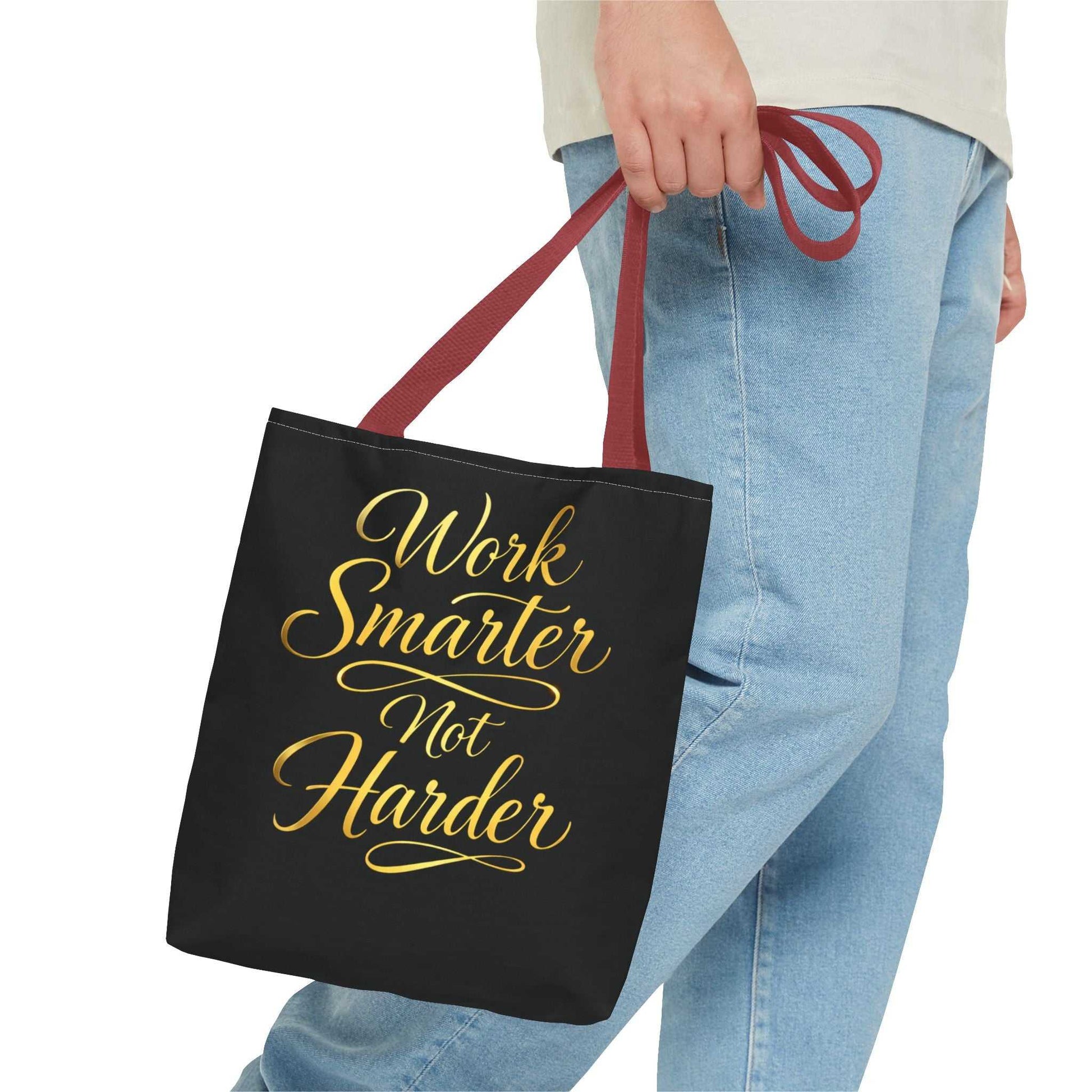 Tote Bag — "Work Smarter Not Harder" Gold Script Motivational Tote - luxuryhomedecoridea.com