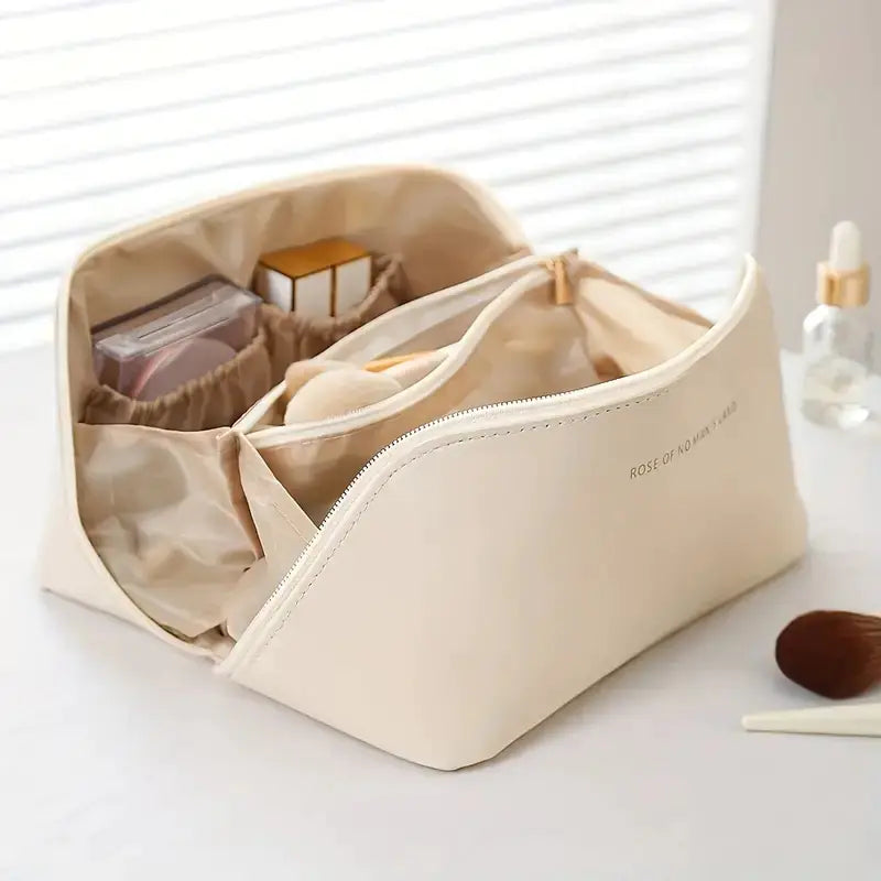 Large Waterproof Cosmetic Bag with Dividers and Handle