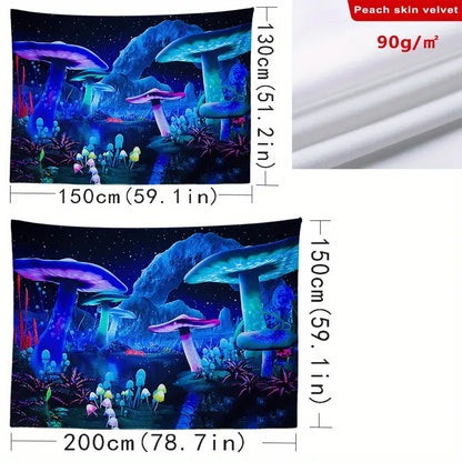 Fluorescent Forest Mushroom Tapestry for Home Decor