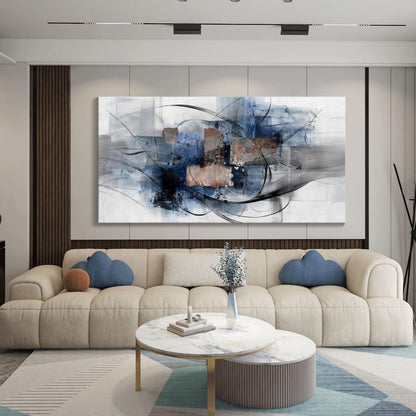 Mofutinpo Canvas Wall Art for Living Room Bedroom Office - Large Wall Art Decor - Abstract Wall Art - Modern Black and White PaintingsBlue and Grey Wall Decor Artwork and Pictures for Wall 24×48