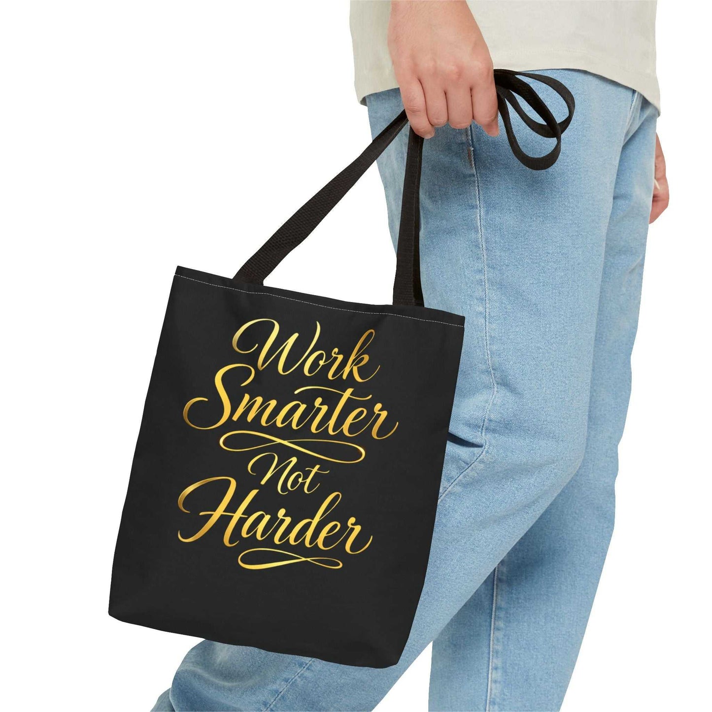 Tote Bag — "Work Smarter Not Harder" Gold Script Motivational Tote - luxuryhomedecoridea.com