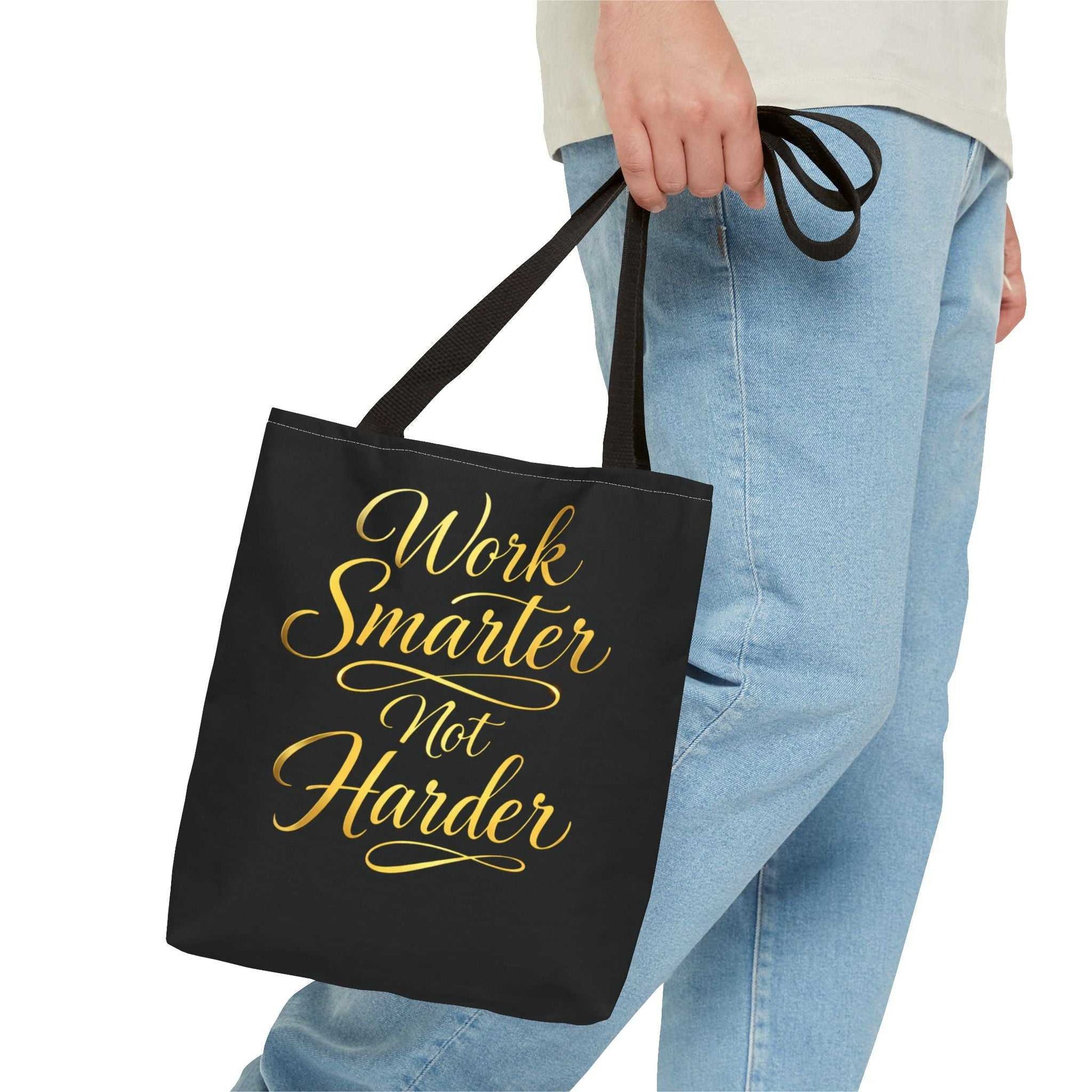 Tote Bag — "Work Smarter Not Harder" Gold Script Motivational Tote - luxuryhomedecoridea.com