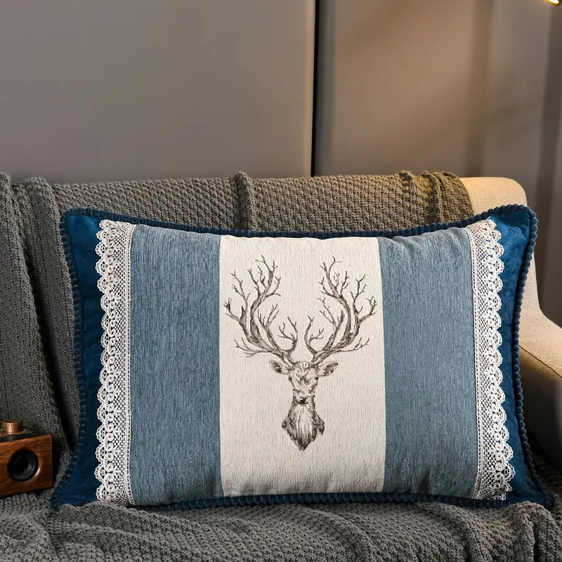 Moose Pattern Jacquard Throw Pillow Cover (1pc)