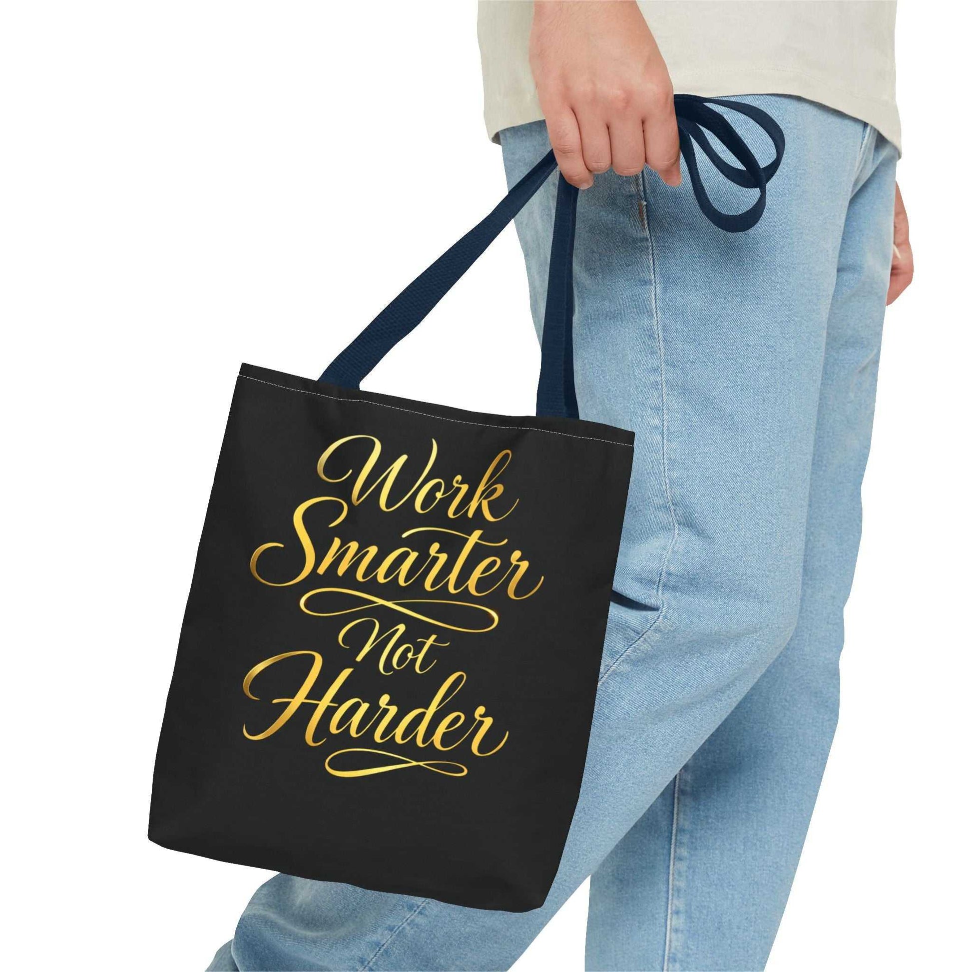 Tote Bag — "Work Smarter Not Harder" Gold Script Motivational Tote - luxuryhomedecoridea.com
