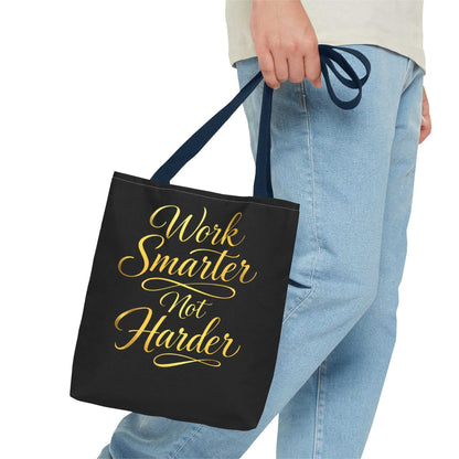 Tote Bag — "Work Smarter Not Harder" Gold Script Motivational Tote - luxuryhomedecoridea.com