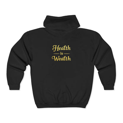 Health Is Wealth Zip Hoodie — Inspirational Wellness Hooded Sweatshirt - luxuryhomedecoridea.com