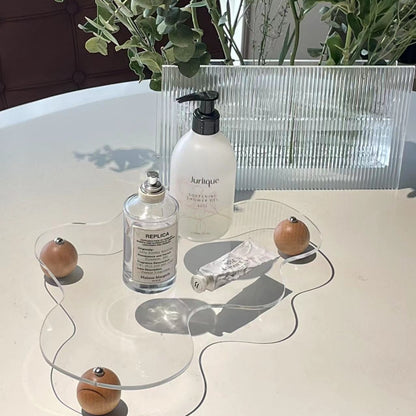 Luxury Acrylic Jewelry and Perfume Makeup Tray with Wood Base