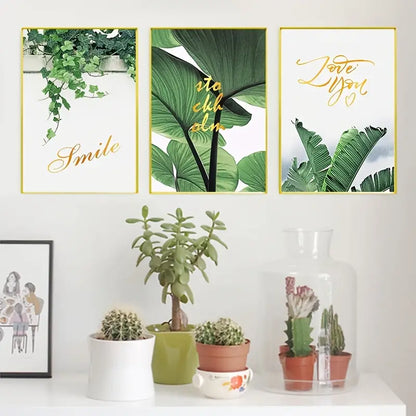 3 Piece Unframed Scandinavian Green Leaves Wall Art